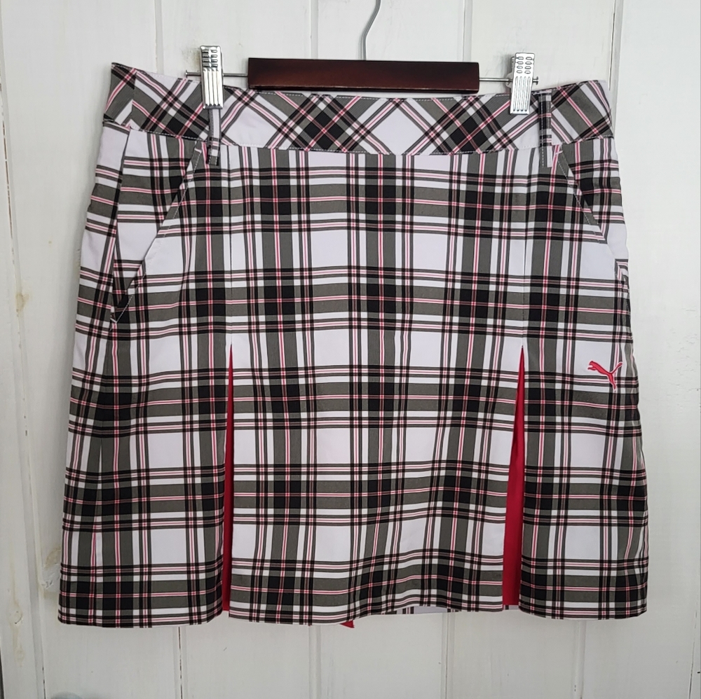 Puma Women's Plaid Golf Skirt - Black, White, Red